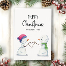 ミニマル雪だるまカップル・メリークリスマス