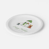 ミニマル雪だるまクマとドッグクリスマスファミリー ペーパープレート (アングル)