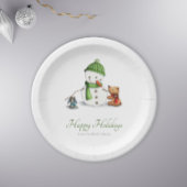 ミニマル雪だるまクマとドッグクリスマスファミリー ペーパープレート