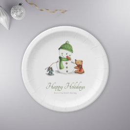 ミニマル雪だるまクマとドッグクリスマスファミリー ペーパープレート