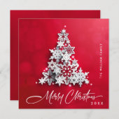 ミニマル雪のクリスマスツリーの挨拶 シーズンカード (正面/裏面)