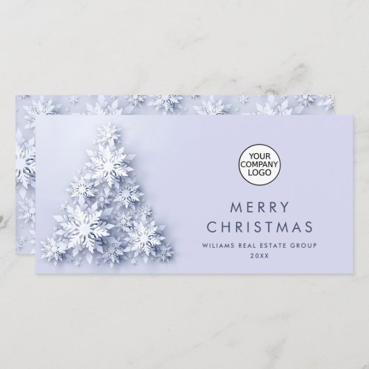 ミニマル雪のクリスマスツリーの挨拶 シーズンカード (正面/裏面)