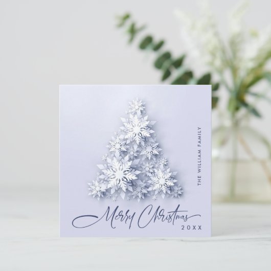 ミニマル雪のクリスマスツリーの挨拶 シーズンカード (スタンド正面)