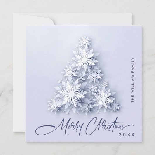 ミニマル雪のクリスマスツリーの挨拶 シーズンカード (正面)