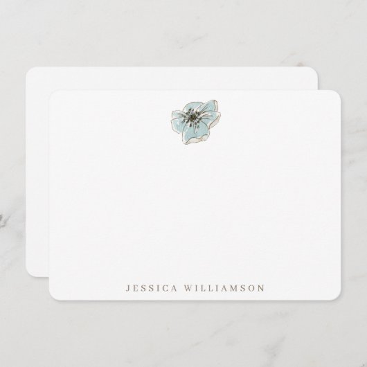 ミニマル青い花の文パーソナライズされた具 ノートカード (正面/裏面)