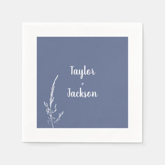 ミニマル青と白結婚の スタンダードカクテルナプキン (正面)