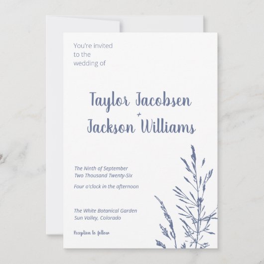 ミニマル青と白結婚の 招待状 (正面)