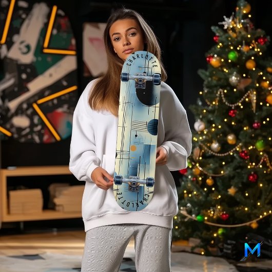 ミニマル青と黄色の抽象芸術幾何学的 スケートボード