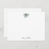 ミニマル青の水色の花パーソナライズされた ノートカード (正面/裏面)