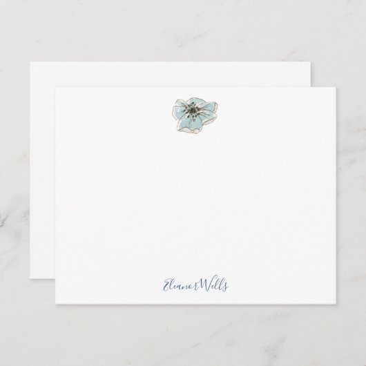 ミニマル青の水色の花パーソナライズされた ノートカード (正面/裏面)