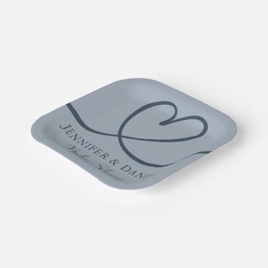 ミニマル青ハート手書きエレガント ペーパープレート (傾斜あり)