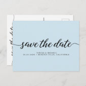 ミニマル青婚約日付スクリプトの保存 ポストカード (正面/裏面)