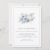 ミニマル青花模様縁ど線QR結婚s 招待状 (正面)