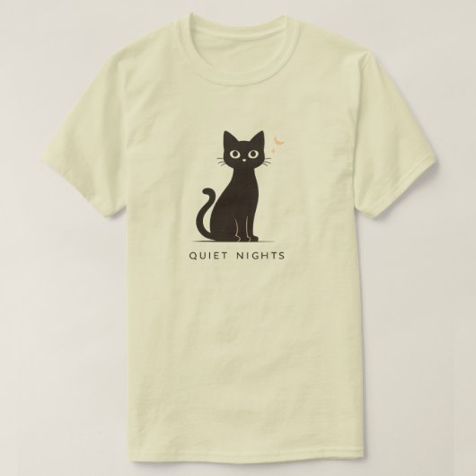 ミニマル静かな夜の猫デザイン Tシャツ (デザイン正面)