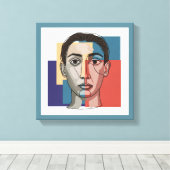 ミニマル顔ラインアート | 枠コンテンポラリー付き壁 キャンバスプリント (インサイチュ (ウッドフロア))