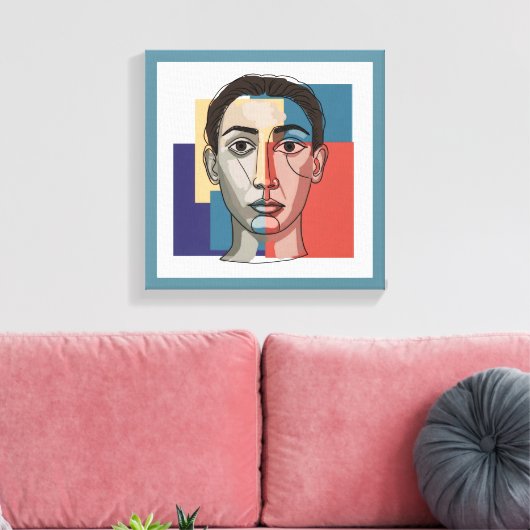 ミニマル顔ラインアート | 枠コンテンポラリー付き壁 キャンバスプリント (インサイチュ (リビング))