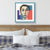 ミニマル顔ラインアート | 枠コンテンポラリー付き壁 キャンバスプリント (インサイチュ (寝室))