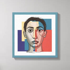 ミニマル顔ラインアート | 枠コンテンポラリー付き壁 キャンバスプリント