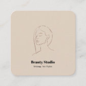 ミニマル顔ロゴヘア美しいメイクアップニュートラル スクエア名刺 (正面)