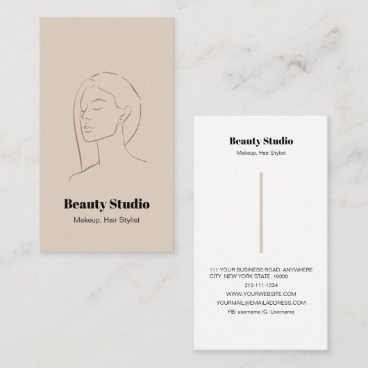 ミニマル顔ロゴヘア美しいメイクアップニュートラル 名刺 (正面/裏面)