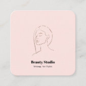 ミニマル顔ロゴヘア美しいメイクアップピンク スクエア名刺 (正面)