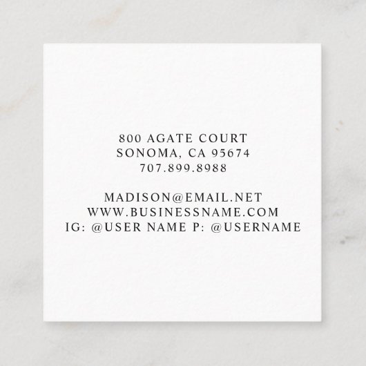 ミニマル顔ロゴモノグラムのメイクアップアーティスト スクエア名刺 (裏面)