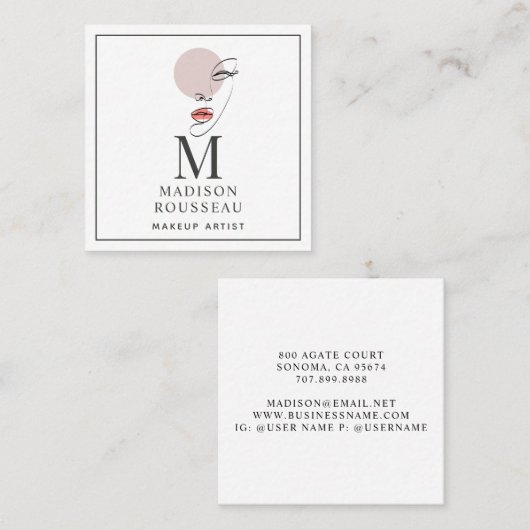 ミニマル顔ロゴモノグラムのメイクアップアーティストSq スクエア名刺 (正面/裏面)