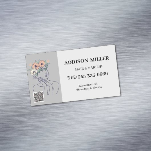 ミニマル顔美しいヘア&メイクアップ&QRコード マグネット名刺 (インサイチュ)