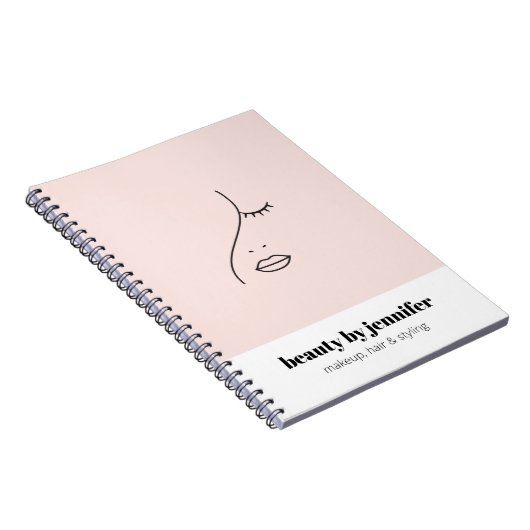 ミニマル顔美しいロゴメイクアップアーティストピンク ノートブック (右側)