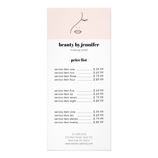 ミニマル顔美しいロゴメイクアップアーティストピンク ラックカード (正面)