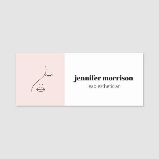 ミニマル顔美しいロゴメイクアップアーティストピンク 名札 (正面)