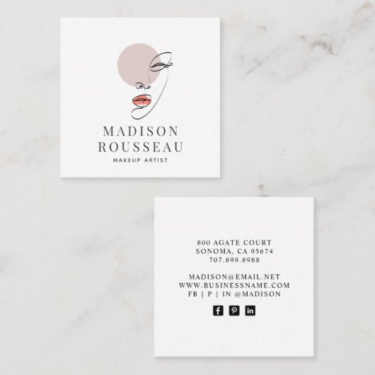 ミニマル顔美しいロゴメイクアップアーティスト スクエア名刺 (正面/裏面)