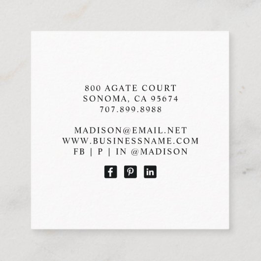 ミニマル顔美しいロゴメイクアップアーティスト スクエア名刺 (裏面)