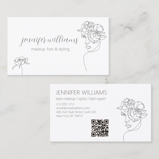 ミニマル顔美しいロゴメイクアップアーティスト 名刺 (正面/裏面)