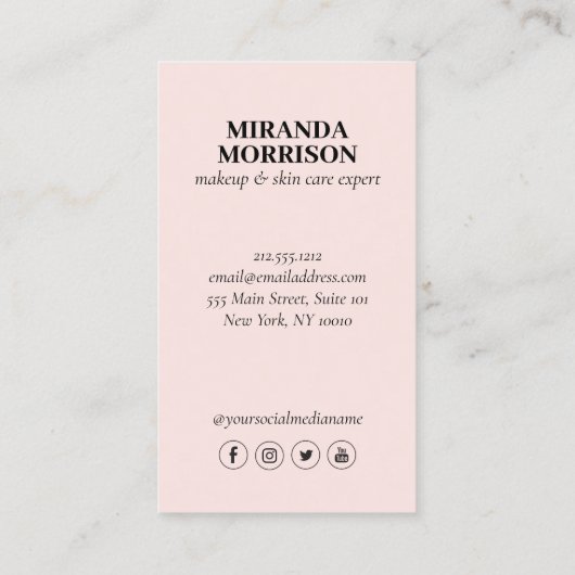 ミニマル顔美しいロゴ美容師ピンク 名刺 (裏面)