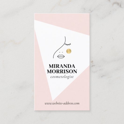 ミニマル顔美しいロゴ美容師ピンク 名刺 (正面)