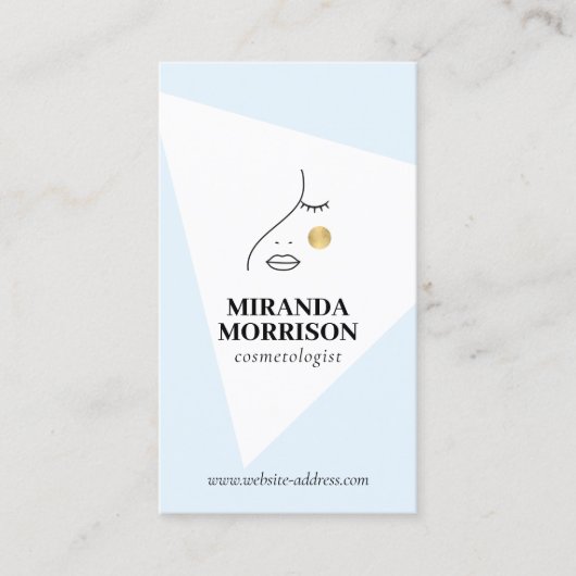 ミニマル顔美しいロゴ美容師ブルー 名刺 (正面)