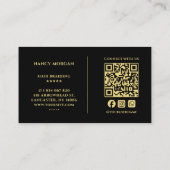 ミニマル顔美しいQrコードブラックと金ゴールド 名刺 (裏面)