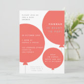 ミニマル風船 |コーラルピンクかわいい赤ちゃんシャワー 招待状 (スタンド正面)