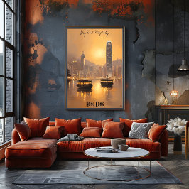 ミニマル香港スカイライン – ソフトトーンアート ポスター