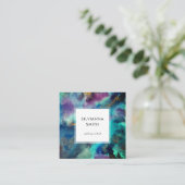 ミニマル鮮やかリストブルーティール（緑がかった色）水彩抽象芸術 スクエア名刺 (スタンド正面)