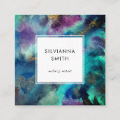 ミニマル鮮やかリストブルーティール（緑がかった色）水彩抽象芸術 スクエア名刺 (正面)