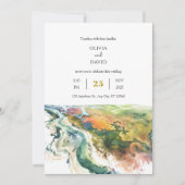 ミニマル鮮やか海岸景観ビーチ結婚式 招待状 (正面)