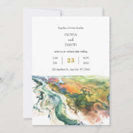 ミニマル鮮やか海岸景観ビーチ結婚式 招待状