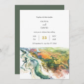 ミニマル鮮やか海岸景観ビーチ結婚式 招待状 (正面/裏面)