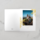 ミニマル黄金の雪片メリークリスマスフォト 箔シーズンカード (外側レイダウン)