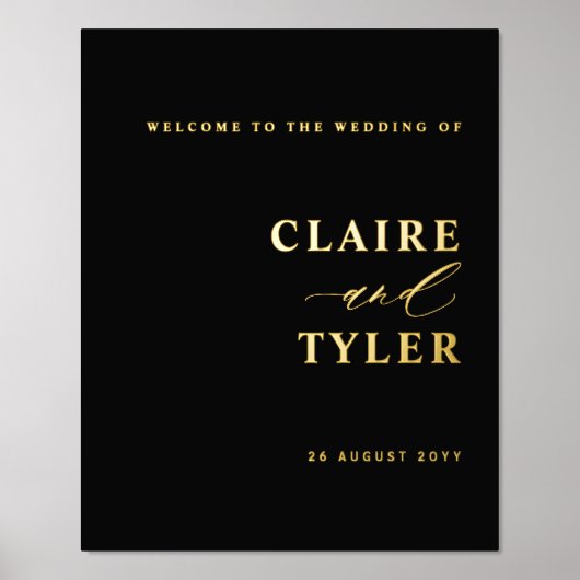 ミニマル黒と実在ホイルの結婚歓迎サイン 箔ポスター (正面)