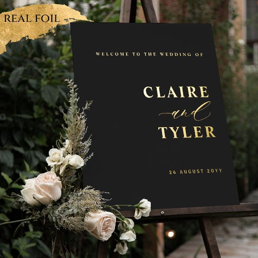 ミニマル黒と実在ホイルの結婚歓迎サイン 箔ポスター