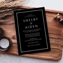 ミニマル黒と白モダン結婚の 招待状