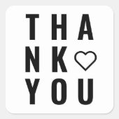 ミニマル黒と白太字ありがとうハートラベル スクエアシール (正面)